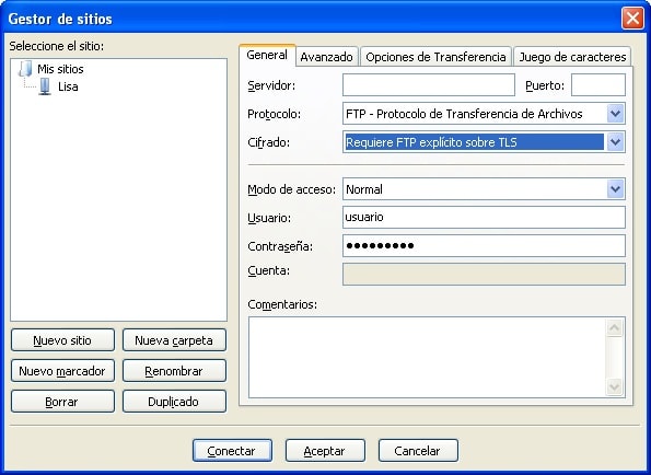 Filezilla acceso