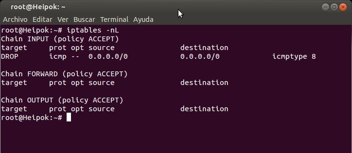 listado iptables