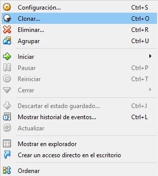 menú VirtualBox