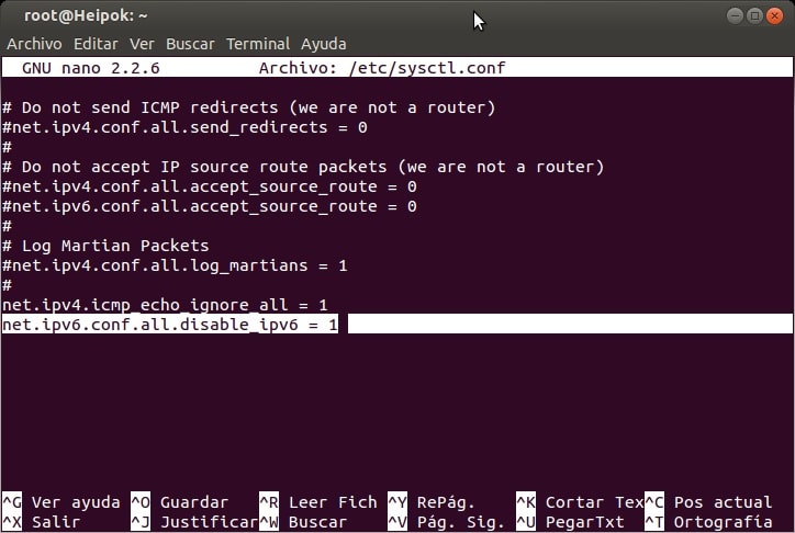 sysctl.conf ping para ipv6